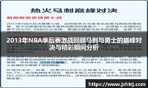 2013年NBA季后赛激战回顾马刺与勇士的巅峰对决与精彩瞬间分析